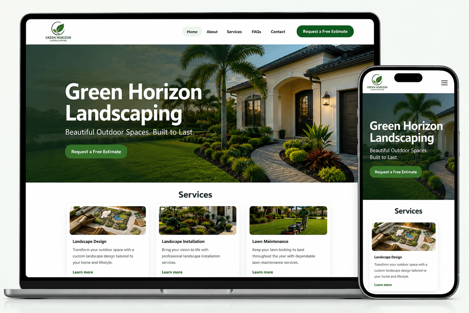 Fresh landscaping website design shown on laptop and mobile phone