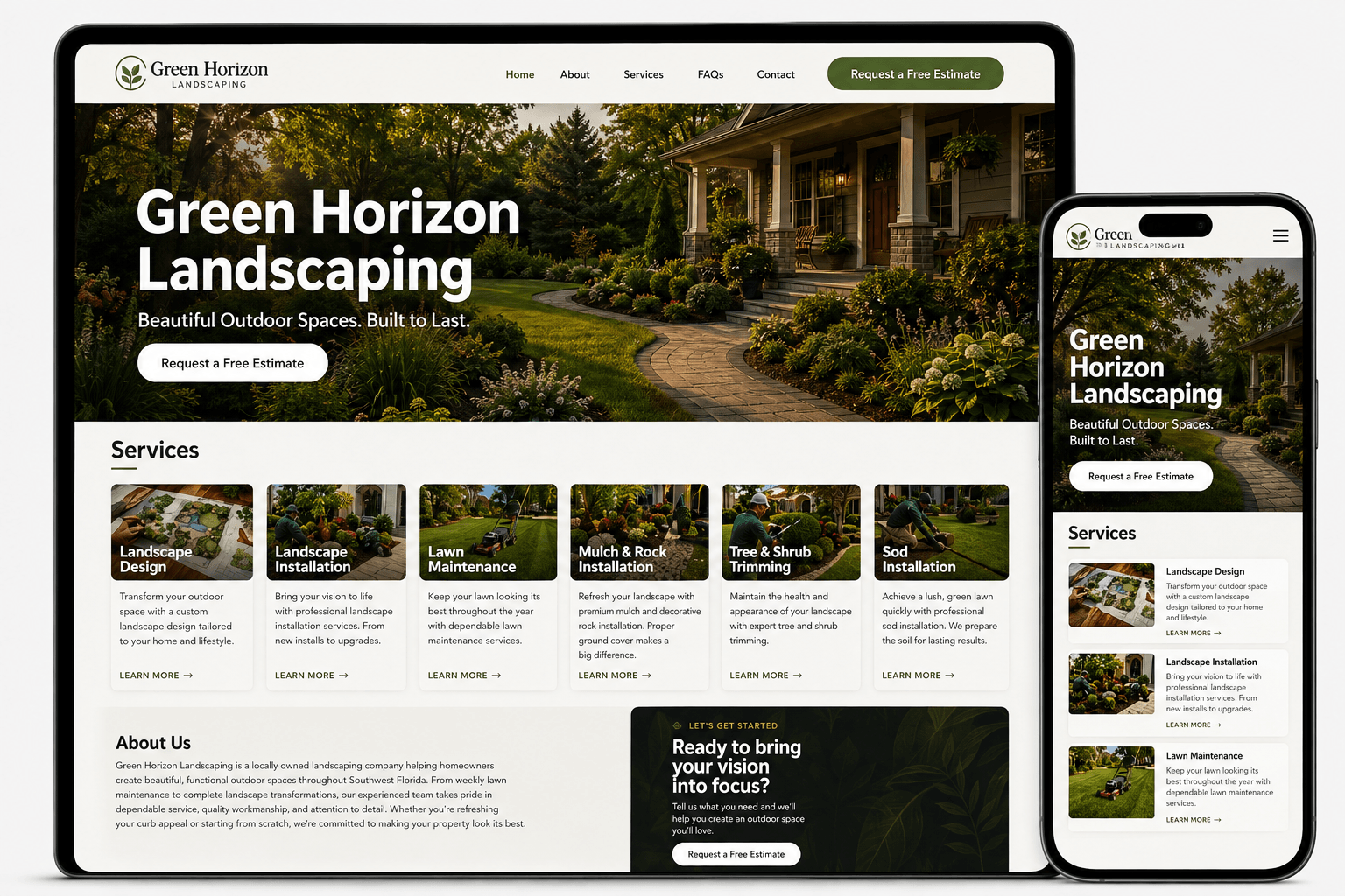 Signal landscaping website design shown on laptop and mobile phone