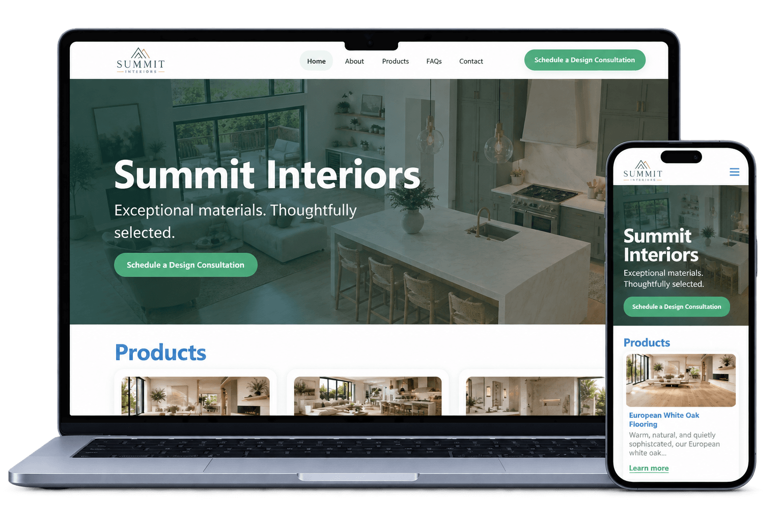 Fresh remodeling website design shown on laptop and mobile phone