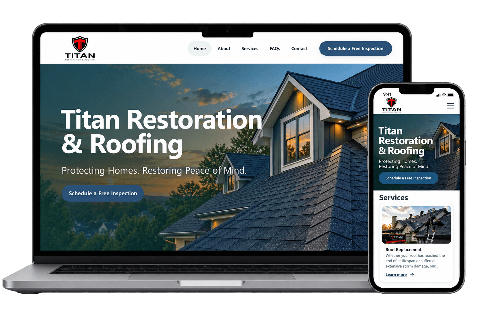 Fresh roofing website design shown on laptop and mobile phone