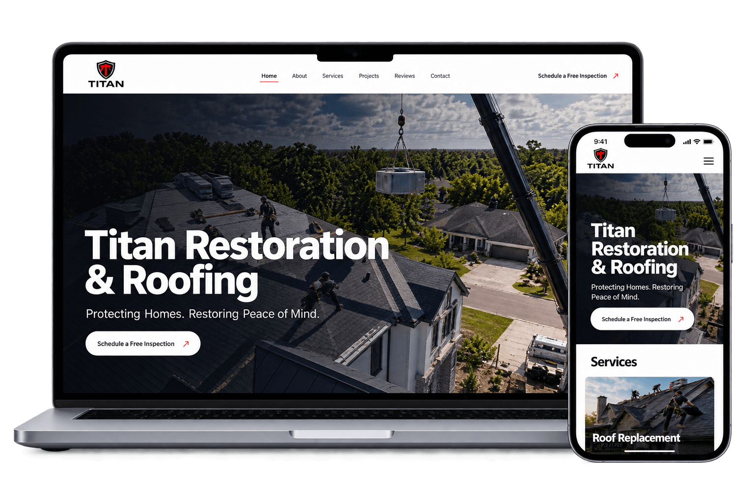 Signal roofing website design shown on laptop and mobile phone